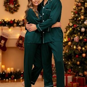 Matching Dark Green Silk/Satin Pajama Set, NWT